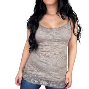 Y2k Vintage Dress Barn Taupe Tan Sexy Lace Camisole Tank Top Medium